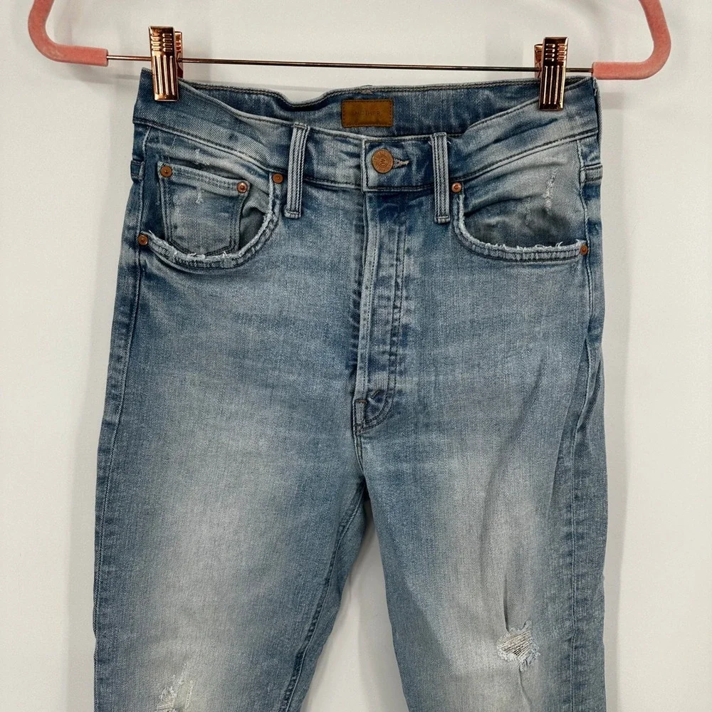 Mother The Tripper Cut Flowers High‎ Rise Distressed Straight Leg Ankle Jeans 26
